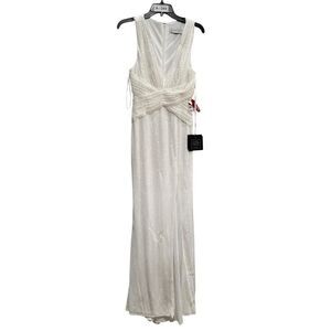 Ieena for Mac Duggal White V-Neck Sequin Wrap Waist Gown - Size 6 - NWT
